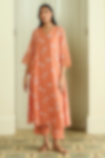 Tangerine Muslin Cotton Embroidered Co-Ord Set by Vaayu at Pernia's Pop Up Shop