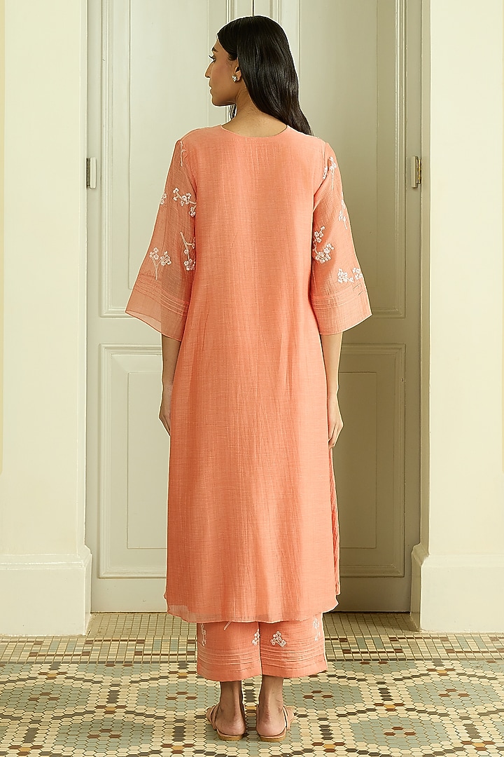 Tangerine Muslin Cotton Embroidered Co-Ord Set by Vaayu at Pernia's Pop Up Shop