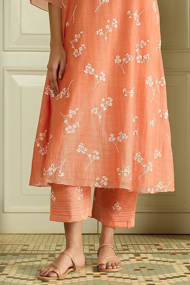 Tangerine Muslin Cotton Embroidered Co-Ord Set by Vaayu at Pernia's Pop Up Shop