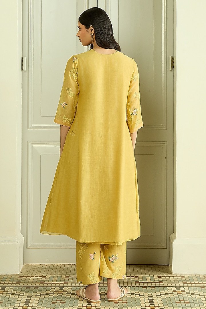 Lemon Muslin Cotton Embroidered Co-Ord Set by Vaayu at Pernia's Pop Up Shop