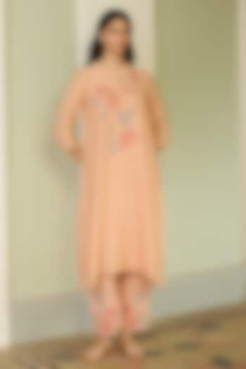 Peach Muslin Cotton Embroidered Co-Ord Set by Vaayu at Pernia's Pop Up Shop