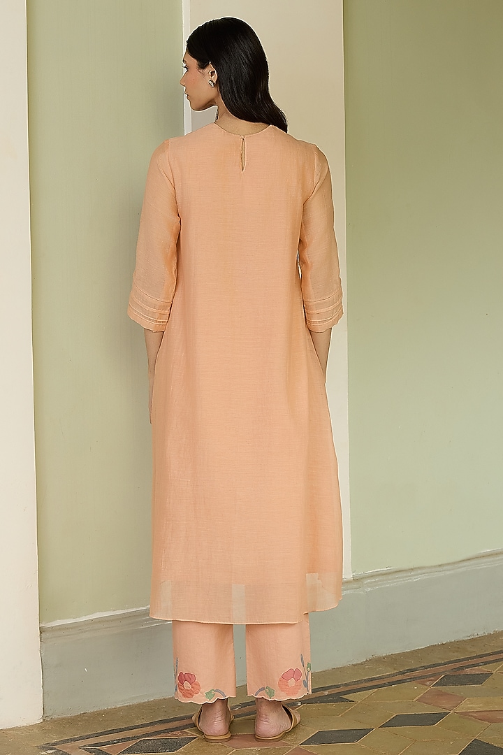 Peach Muslin Cotton Embroidered Co-Ord Set by Vaayu at Pernia's Pop Up Shop