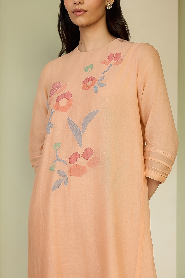 Peach Muslin Cotton Embroidered Co-Ord Set by Vaayu at Pernia's Pop Up Shop