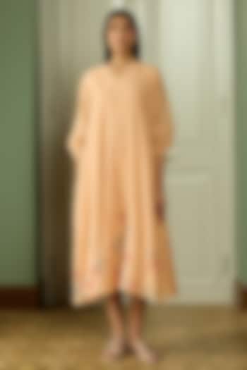 Peach Muslin Cotton Embroidered Summer Dress by Vaayu at Pernia's Pop Up Shop