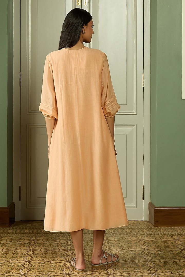 Peach Muslin Cotton Embroidered Summer Dress by Vaayu at Pernia's Pop Up Shop