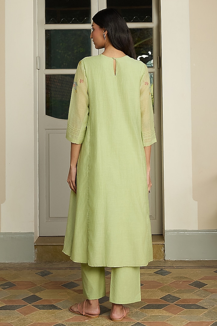 Lime Muslin Cotton Embroidered Co-Ord Set by Vaayu at Pernia's Pop Up Shop