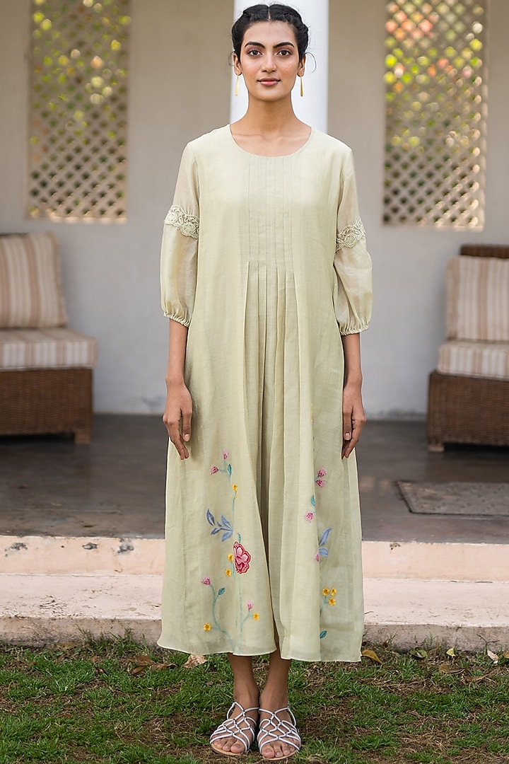 Khaki Embroidered Dress by Vaayu