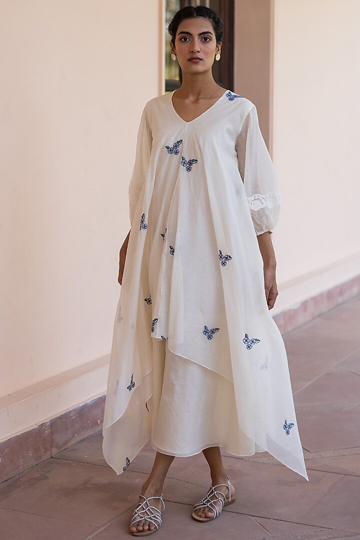 Ivory Thread Embroidered Dress by Vaayu