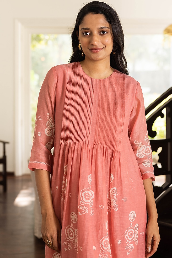 Coral Muslin Cotton Floral Printed Midi Summer Dress by Vaayu at Pernia's Pop Up Shop