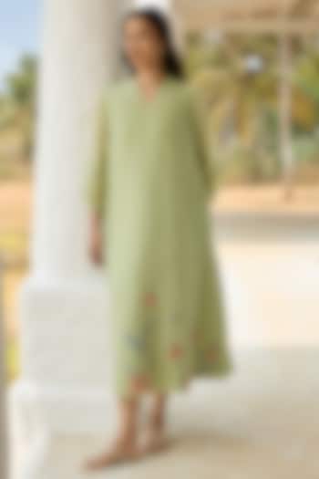 Lime Muslin Cotton Applique Embroidered Summer Dress by Vaayu at Pernia's Pop Up Shop