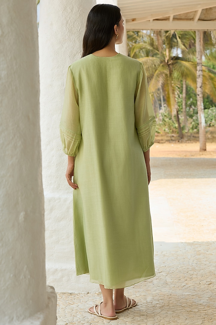 Lime Muslin Cotton Applique Embroidered Summer Dress by Vaayu at Pernia's Pop Up Shop