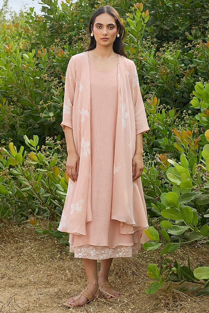 Blossom Pink Muslin Cotton Floral Printed Jacket Summer Dress by Vaayu at Pernia's Pop Up Shop