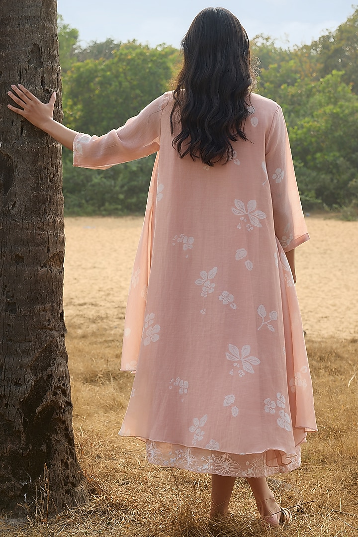 Blossom Pink Muslin Cotton Floral Printed Jacket Summer Dress by Vaayu at Pernia's Pop Up Shop