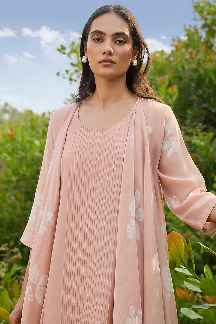 Blossom Pink Muslin Cotton Floral Printed Jacket Summer Dress by Vaayu at Pernia's Pop Up Shop