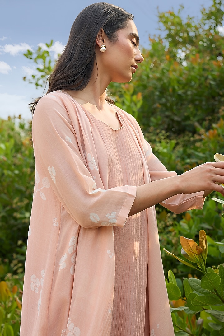 Blossom Pink Muslin Cotton Floral Printed Jacket Summer Dress by Vaayu at Pernia's Pop Up Shop