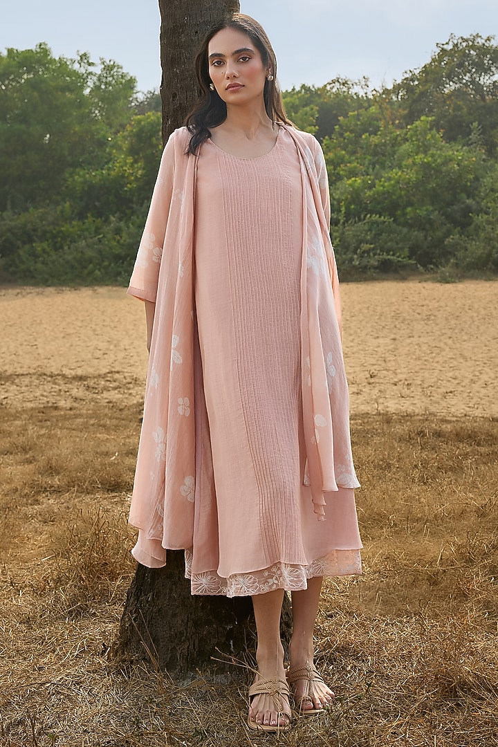Blossom Pink Muslin Cotton Floral Printed Jacket Summer Dress by Vaayu at Pernia's Pop Up Shop