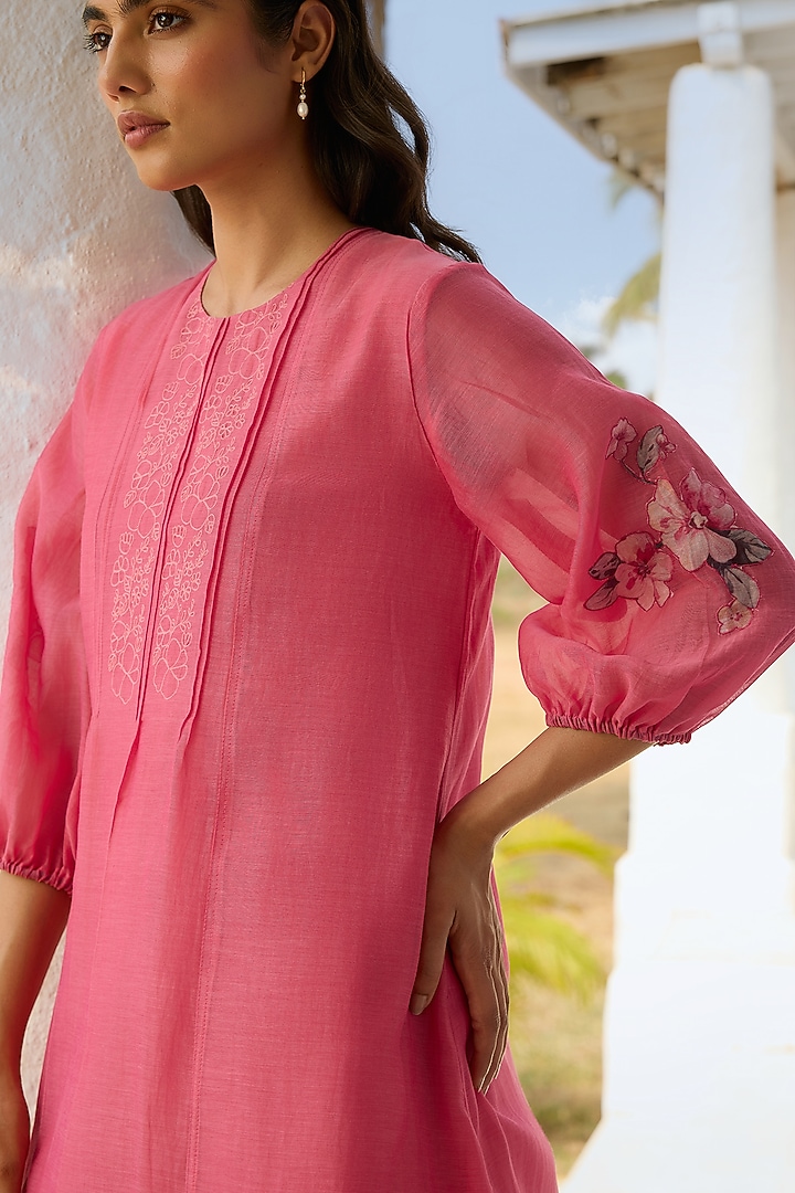 Rose-Colored Muslin Cotton Applique Embroidered Summer Dress by Vaayu at Pernia's Pop Up Shop