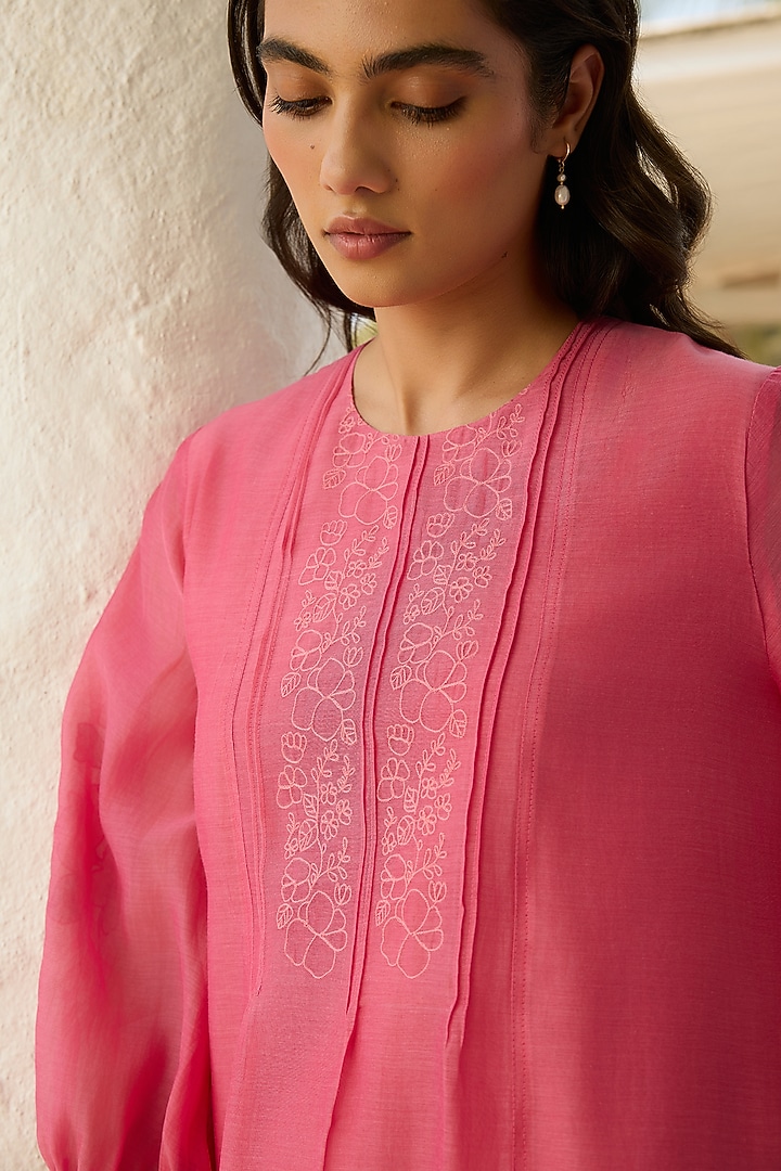 Rose-Colored Muslin Cotton Applique Embroidered Summer Dress by Vaayu at Pernia's Pop Up Shop