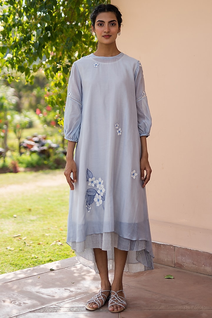 Azure Blue Embroidered Dress With Inner by Vaayu