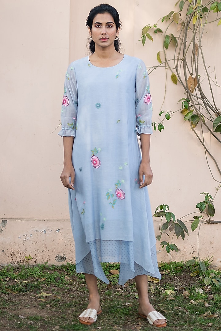 Azure Blue Embroidered Dress by Vaayu