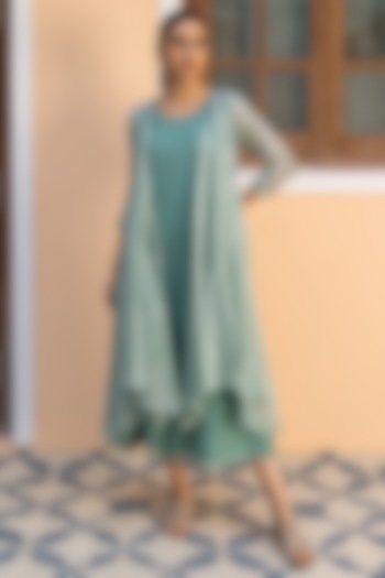 Aqua Blue Printed Summer Dress by Vaayu at Pernia's Pop Up Shop