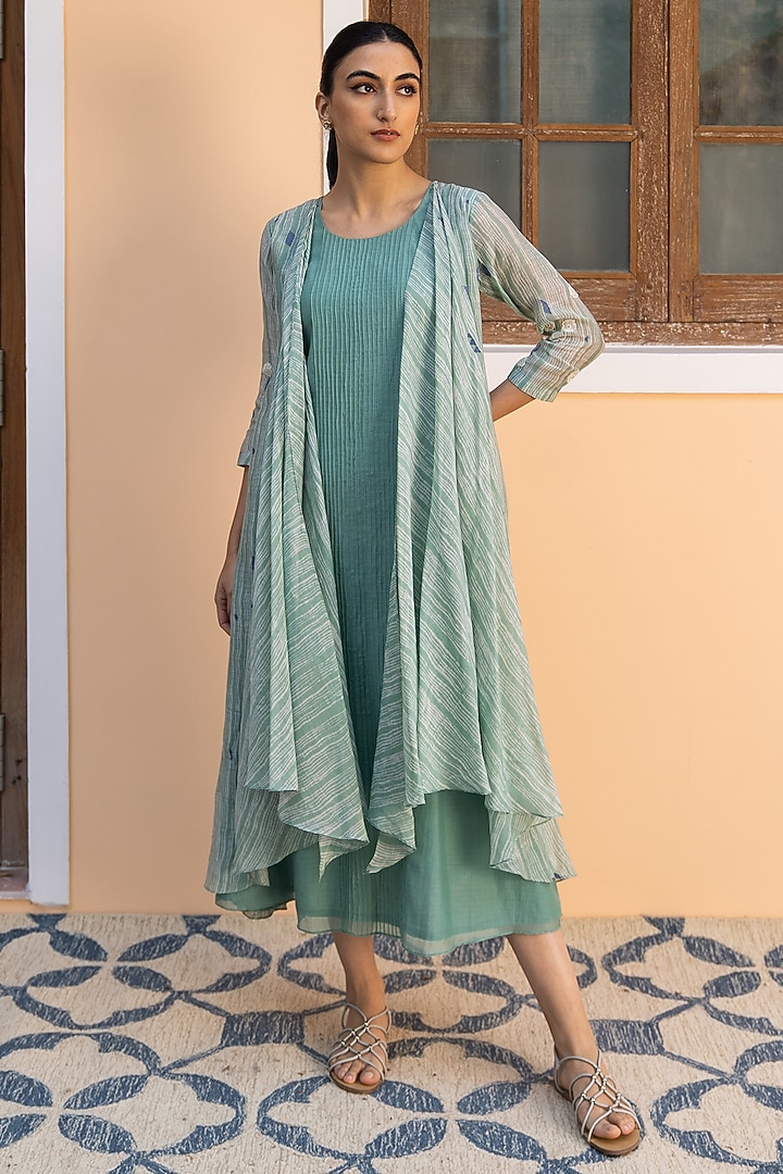 Aqua Blue Printed Summer Dress by Vaayu at Pernia's Pop Up Shop