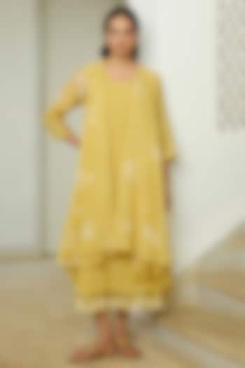 Rue-Colored Muslin Cotton Thread Embroidered Midi Summer Dress by Vaayu at Pernia's Pop Up Shop