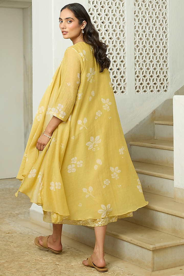 Rue-Colored Muslin Cotton Thread Embroidered Midi Summer Dress by Vaayu at Pernia's Pop Up Shop