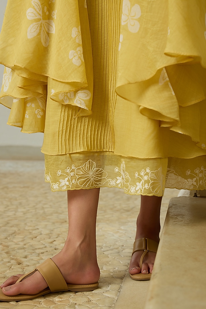 Rue-Colored Muslin Cotton Thread Embroidered Midi Summer Dress by Vaayu at Pernia's Pop Up Shop