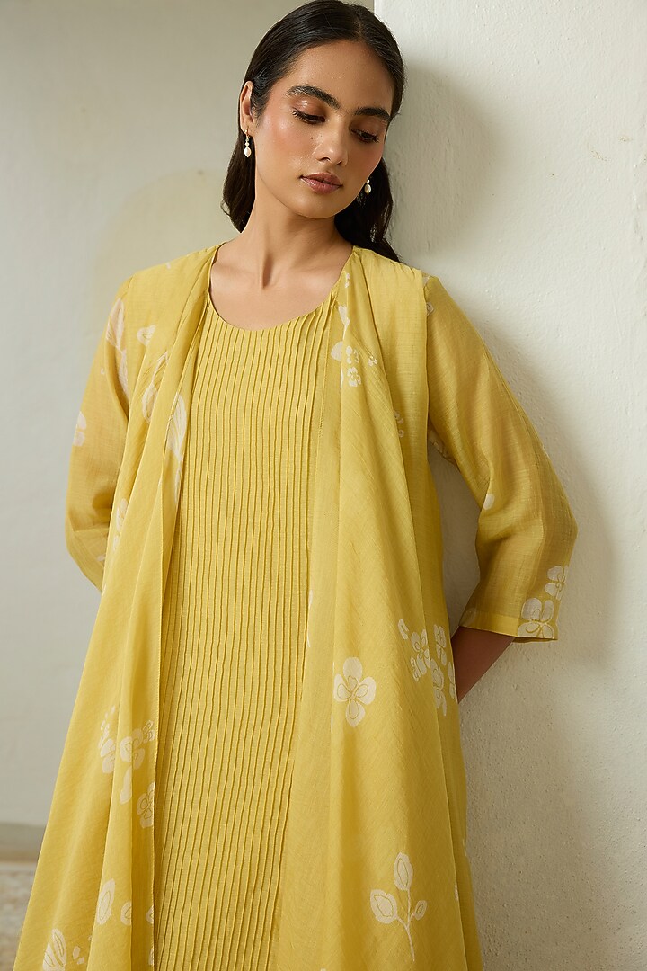 Rue-Colored Muslin Cotton Thread Embroidered Midi Summer Dress by Vaayu at Pernia's Pop Up Shop