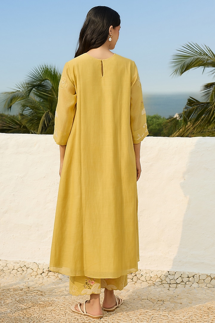 Rue-Colored Muslin Cotton Floral Embroidered Tunic Set by Vaayu at Pernia's Pop Up Shop