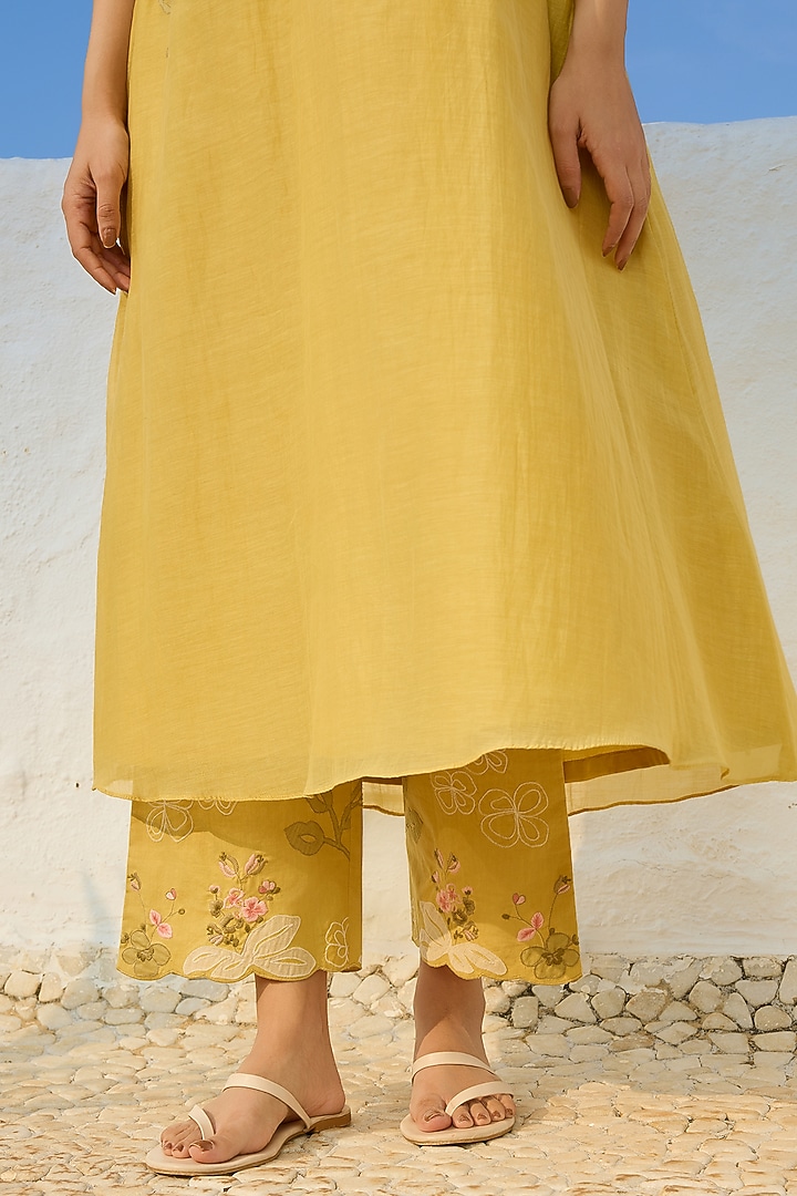 Rue-Colored Muslin Cotton Floral Embroidered Tunic Set by Vaayu at Pernia's Pop Up Shop