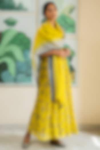 Canary Yellow Floral Printed Anarkali Set by Vaayu at Pernia's Pop Up Shop