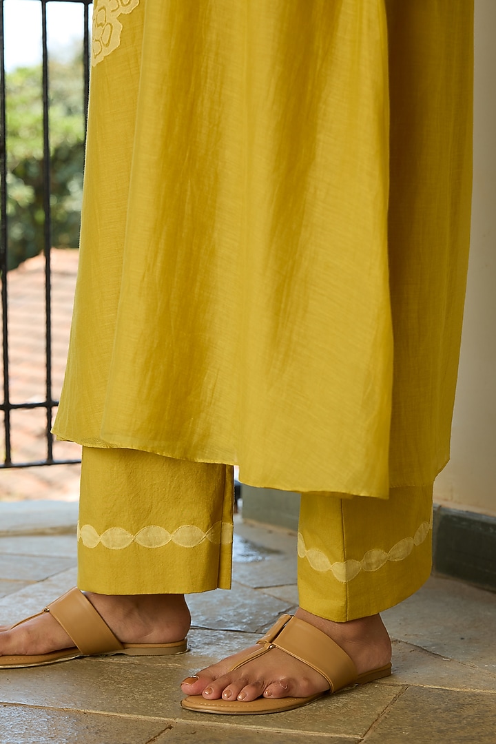 Marigold Yellow Muslin Cotton Applique Embroidered Co-Ord Set by Vaayu at Pernia's Pop Up Shop