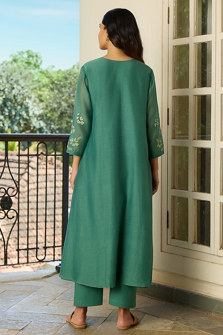 Jade Green Muslin Cotton Applique Embroidered Co-Ord Set by Vaayu at Pernia's Pop Up Shop