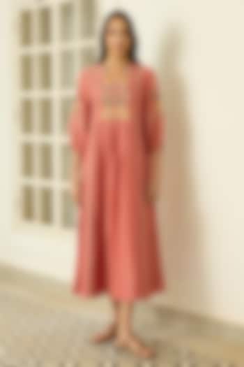 Blush Muslin Cotton Floral Applique Embroidered Summer Dress by Vaayu at Pernia's Pop Up Shop