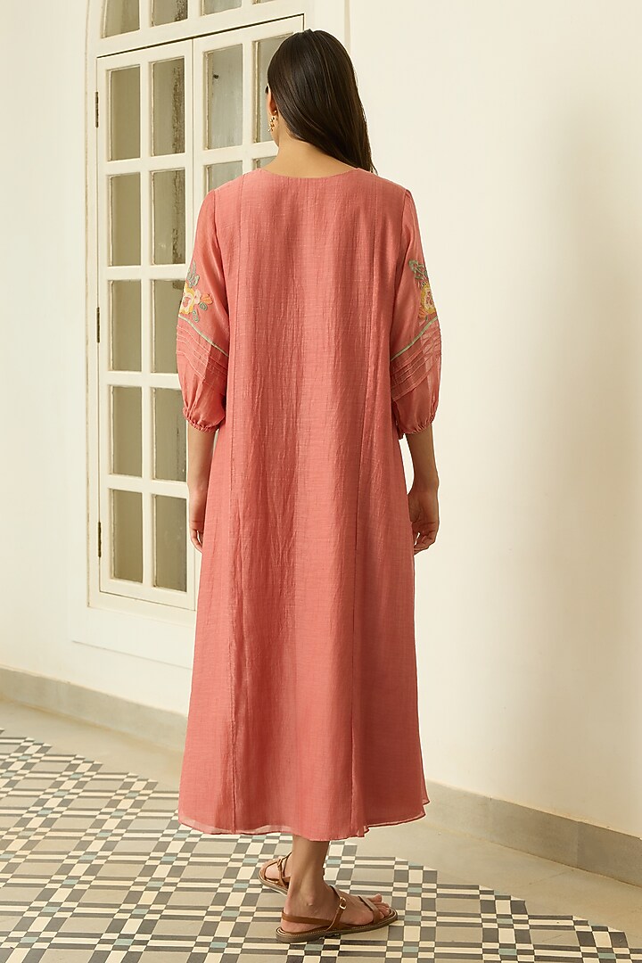 Blush Muslin Cotton Floral Applique Embroidered Summer Dress by Vaayu at Pernia's Pop Up Shop