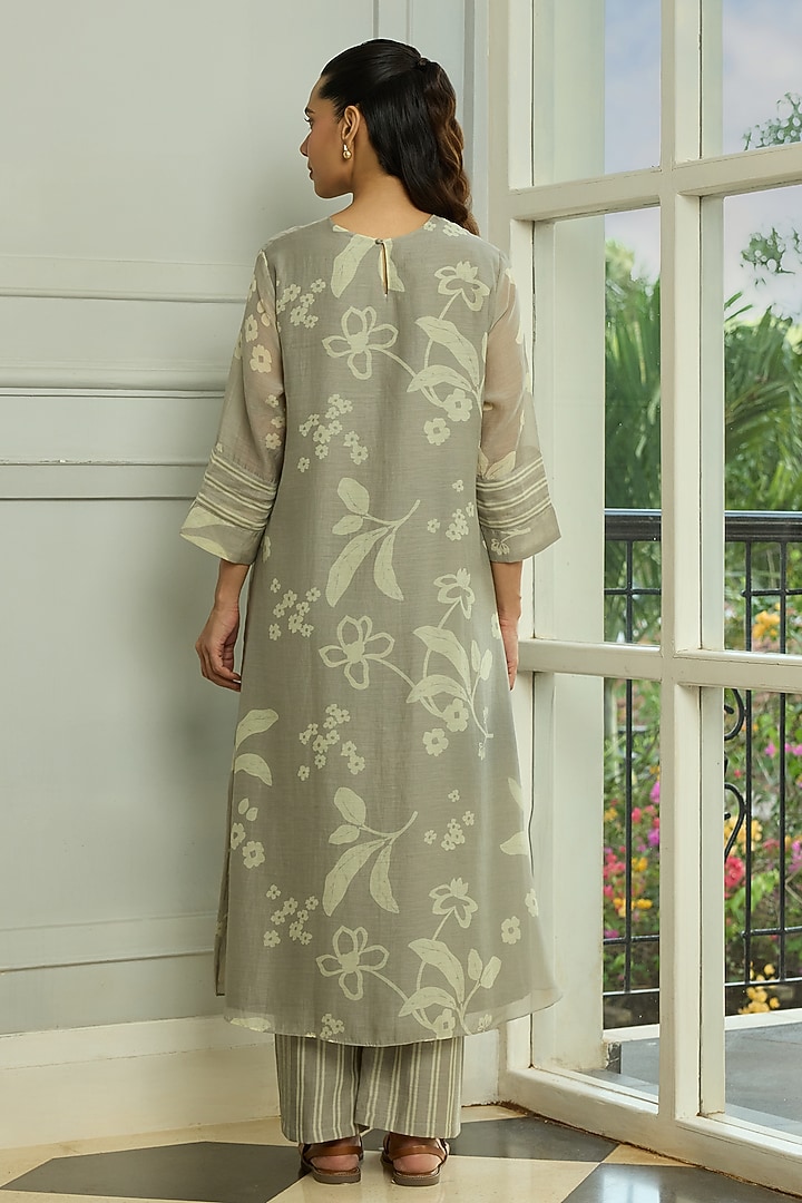 Slate-Colored Muslin Cotton Printed & Thread Embroidered Co-Ord Set by Vaayu at Pernia's Pop Up Shop