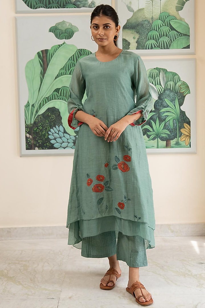 Pistachio Embroidered Kurta Set by Vaayu at Pernia's Pop Up Shop