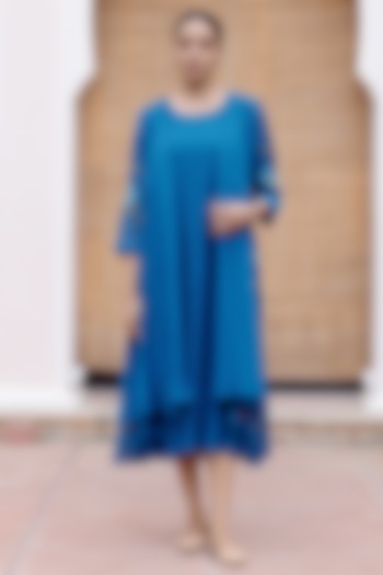 Sapphire Muslin Cotton Floral Applique Embroidered Jacket Summer Dress by Vaayu at Pernia's Pop Up Shop