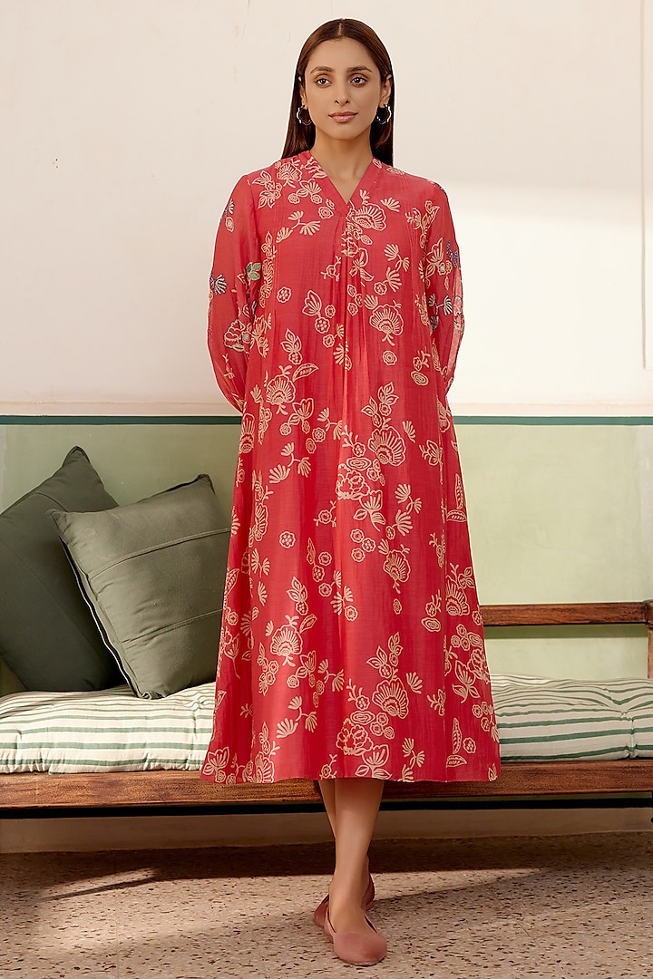 Rosewood Muslin Cotton Floral Printed Midi Dress by Vaayu at Pernia's Pop Up Shop