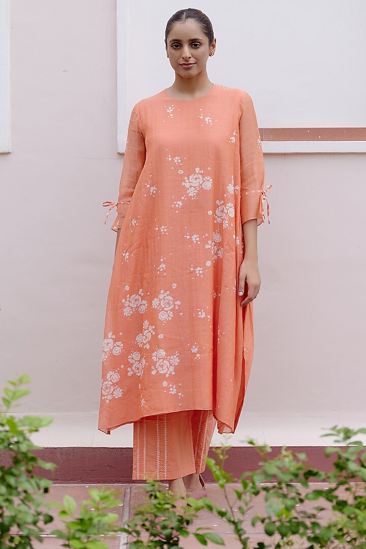 Tangerine Muslin Cotton Floral Printed Co-Ord Set by Vaayu at Pernia's Pop Up Shop