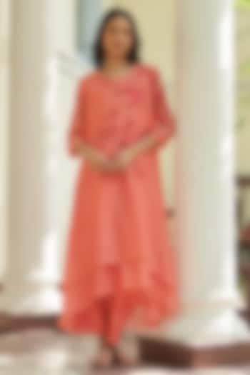 Hibiscus Muslin Cotton Printed & Embroidered Kurta Set by Vaayu at Pernia's Pop Up Shop