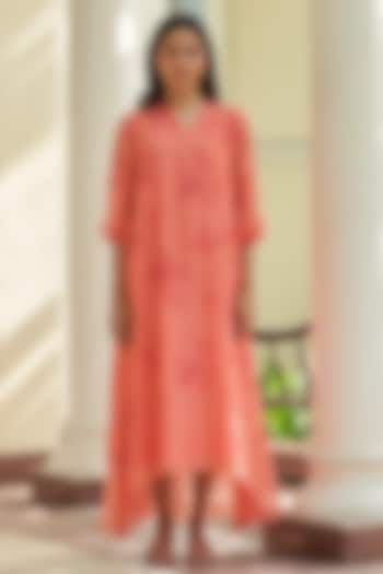 Hibiscus Muslin Cotton Floral Printed Asymmetric Midi Summer Dress by Vaayu at Pernia's Pop Up Shop