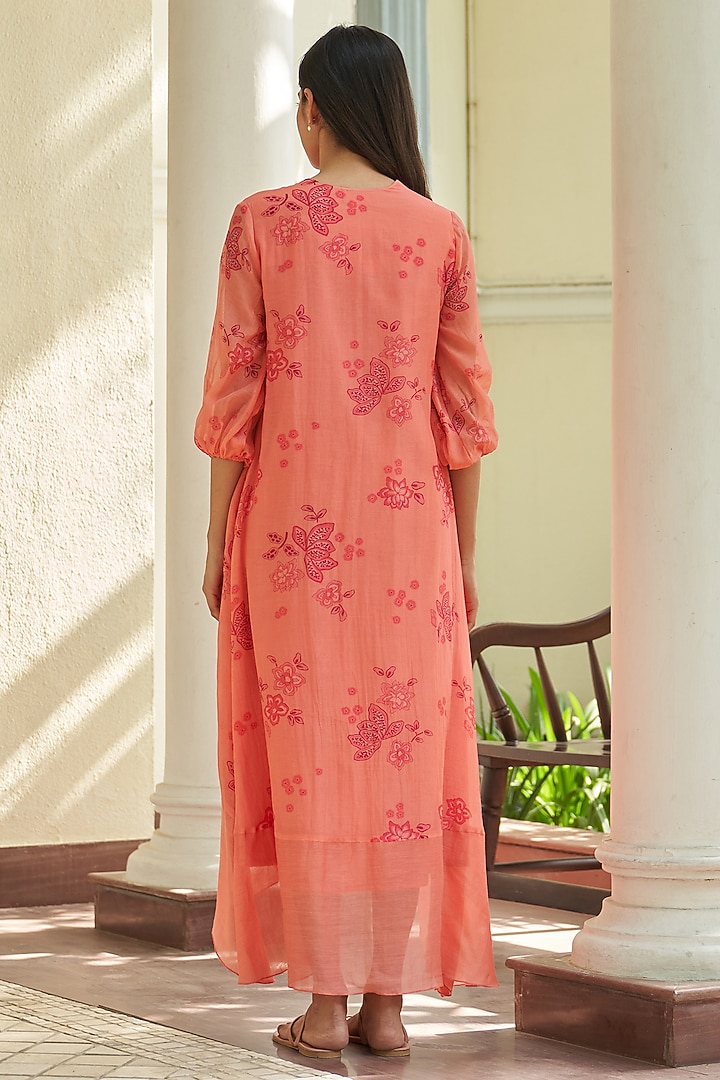 Hibiscus Muslin Cotton Floral Printed Asymmetric Midi Summer Dress by Vaayu at Pernia's Pop Up Shop