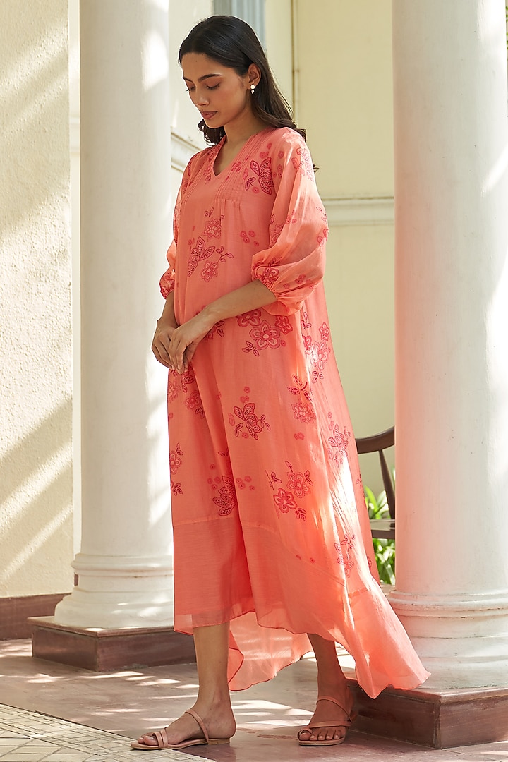 Hibiscus Muslin Cotton Floral Printed Asymmetric Midi Summer Dress by Vaayu at Pernia's Pop Up Shop
