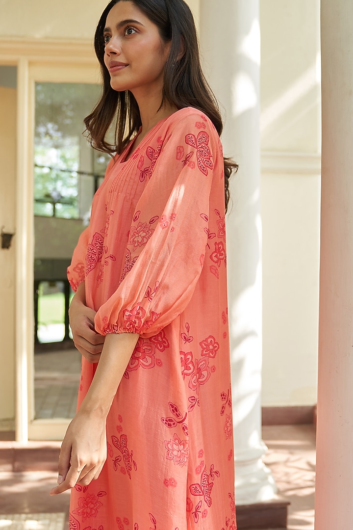 Hibiscus Muslin Cotton Floral Printed Asymmetric Midi Summer Dress by Vaayu at Pernia's Pop Up Shop