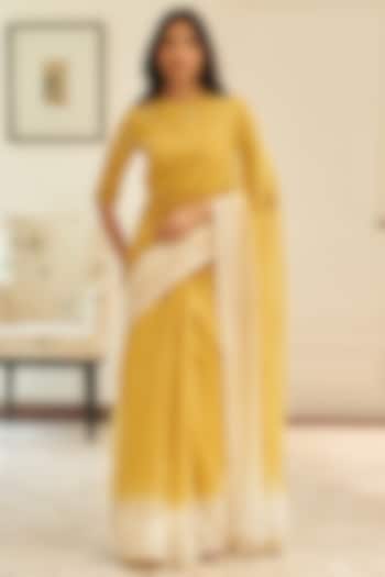 Rue-Colored Ombre Muslin Cotton Festive Saree Set by Vaayu at Pernia's Pop Up Shop