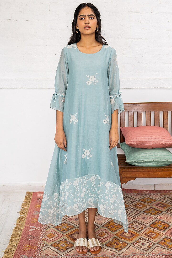 Periwinkle Discharge Printed Summer Dress by Vaayu at Pernia's Pop Up Shop
