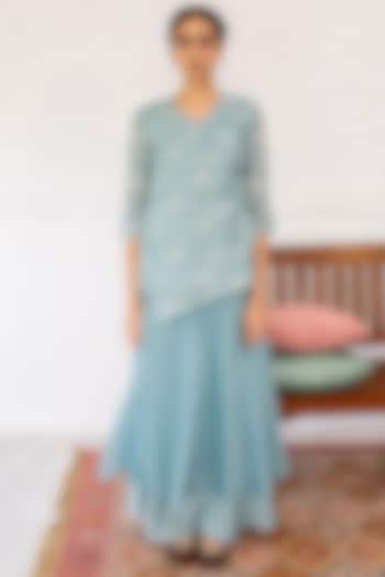 Periwinkle Cotton Chanderi Skirt Set by Vaayu at Pernia's Pop Up Shop